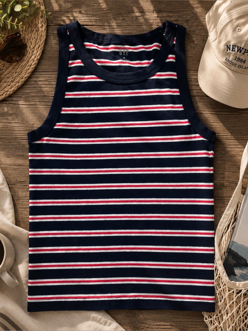 Gap Everyday Slub XS Navy Red White Striped Racerback Tank Top